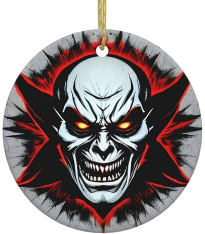 WHJWZY Runder Weihnachtsanhänger aus Keramik für festliche Dekoration und zum Verschenken, rote und schwarze böse Geisterdrucke