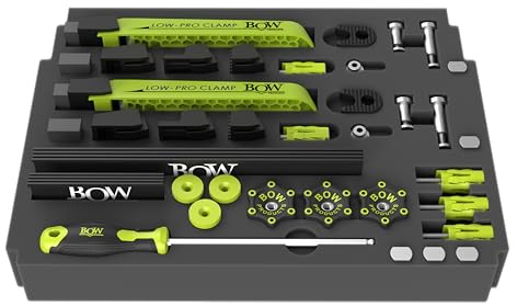 BOW Products Low Profile Clamping Kit - For Use on CNC Machines, MFT Tables, Dog Tables, T-Track Tables and Work Benches - Includes Hold Down Clamps, Fences, Interchangeable Tips and Hardware