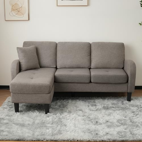 Kebnor L-förmiges Ecksofa mit Chaiselongue – 3-Sitzer Sofa, 166 x 118 x 77 cm, Atmungsaktiver Baumwoll-Leinenstoff, Kunststoffbeine, Modulares Design, Ideal für kleinere Räume (Dunkelgrau)