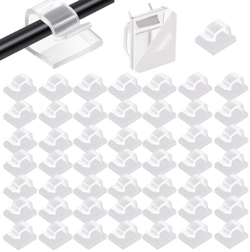 Kabelhalter Selbstklebend,50 Stück Kabelhalter Wand,Outdoor Kabel Clips Kabelklemme Schreibtisch,Kabelclips Selbstklebend,Cable Clips am Schreibtisch,Kabelwandklammer, Transparent
