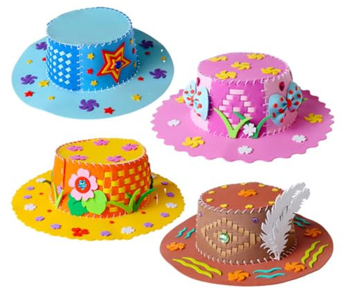 ibasenice 4stücke Diy Handwerk Hüte Aus Eva Für Junge Mädchen Cartoon Sonnenhut Bastelmaterialien Für Kindergarten Und Vorschule Gemischte Muster