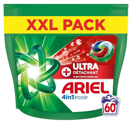Ariel 4en1 PODS, Lessive Liquide En Capsules 60 Lavages, + Ultra Détachant, Élimine Même Les Taches Incrustées Depuis 7 Jours
