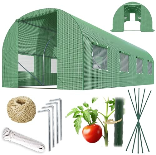 Plonos Folietunnel, växthus med ram, stålset med växtstöd, tillbehör 2,5 x 4 x 2 m, 10 m2 grön