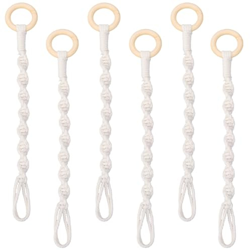 CREATCABIN 6 paquete de Extensores Ajustables para Colgar Plantas de Macramé, Extensores para Colgar Plantas, Cestas Tejidas para Colgar, Cuerda de Algodón Hecha A Mano Conectable con Anillo de Madera
