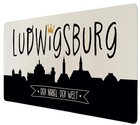 Ludwigsburg Skyline Schreibtischunterlage 89x40cm XXL Mauspad mit Spruch Nabel der Welt Tischunterlage mit lustigem Stadt-Spruch