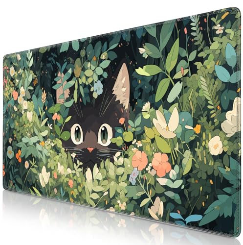 Abetcabe Schreibtischunterlage 900 x 400mm, Mauspad XXL Anime Cute Katze | Abetcabe Mousepad Gaming groß Vernähte Kanten WassXerdicht Anti-Rutsch für PC, Laptop, Maus und Tastatur