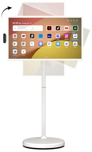 ApoloSign 32 Inch FHD Smart Portable TV 2nd Gen, 16(8+8) GB RAM+128GB, Android 16, EDLA-Certified, Rolling Tablet TV on Wheels, Built-in 15000mAh Battery, Full Swivel Rotation, Voice Remote Control