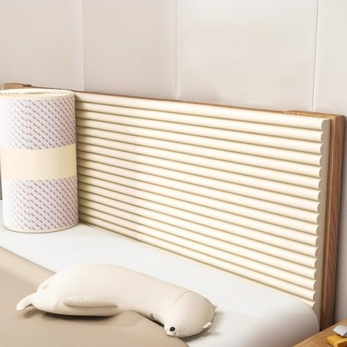 Wandpaneele Gepolstert, Wandpolster Selbstklebend, 3D Anti-Kollision Wandkissen Bett Kopfteil, Kantenschutz Wandpolster, für Schlafzimmer, Wohnzimmer, Garage Beige 30x200cm