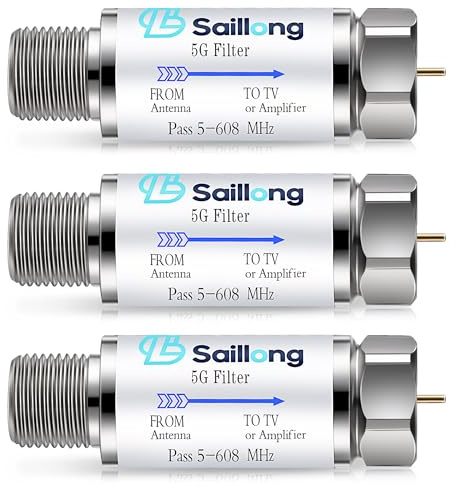 Saillong LTE Filter for TV Antenna, 4G 5G LTE Signal to Reduce Interference and Pixilation for Clear Digital TV Reception, Frequency Range 5-608 MHz, Indoor Outdoor Installation(3 Pack)