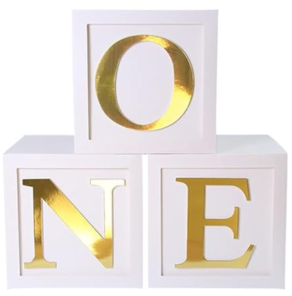 One Balloon Boxes for 1st Birthday, Baby Girl First Birthday Decorations, 1st Party Supplies Boy, 1 Year Anniversary Decorations Photoshoot Props Backdrop. (White Gold)