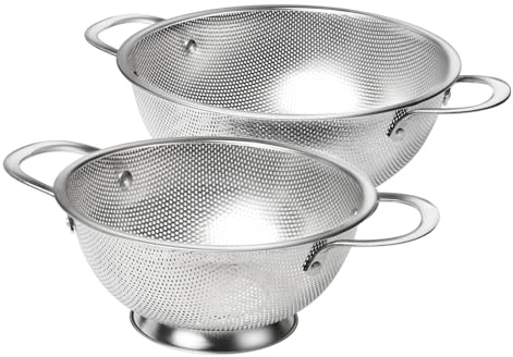 Morikavo Premium Stainless Steel Colander for Kitchen, Food Strainer Basket with Handle and Solid Ring Base for Fruits Vegetables Rice and Pasta, Dishwasher Safe (3QT+5QT)