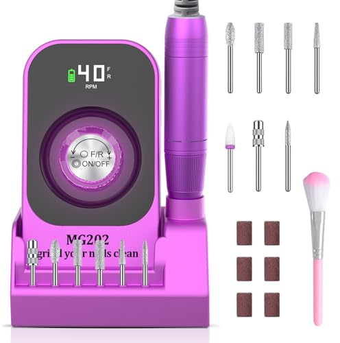 Fresa per Unghie Professionale 40000 giri/min -Manicure Pedicure Elettrico con 7 Punte, Set Lima Elettrica per Unghie, Fresa Unghie Uso Domestico e Professionale, Nail Drill (Rosa)