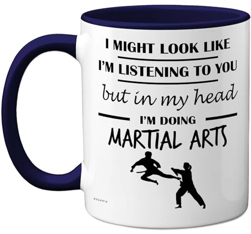 Stuff4 Martial Arts, in My Head Mug | Funny Gift for Martial Arts Lover Women and Men, 11oz Premium Ceramic Dishwasher Safe Navy Blue Handle Mugs Novelty Cup