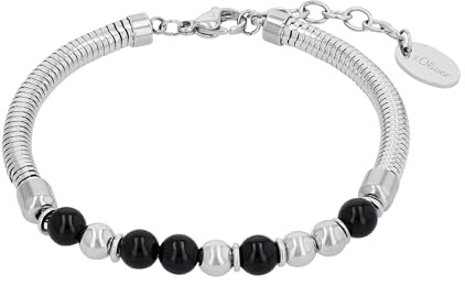 s.Oliver Bead 2040606 Damarmband, rostfritt stål, armband med agat, 17+3 cm, silver, presenttips