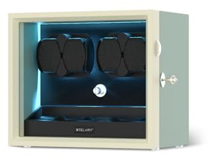 XTELARY Caja rotora para 4/6/8/12 relojes automáticos, Caja rotora automática con cierre y compartimentos extra para relojes, 4 modos de rotación, Almohadillas para relojes flexibles, Motor Mabuchi