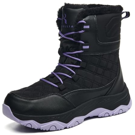 ROVELLIA Snow Boots for Women Waterproof Mid-Calf Booties Winter Hiking Boot Durable Warm Winter Outdoor Footwear Fur Lined Boot Non-Slip Climbing Shoes (Purple-38)