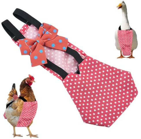 CREATCABIN Pet Duck Diaper Poultry Diapers Pink Polyester Waterproof Adjustable Washable Ducking Nappy Clothes Supplies with Bow Tie for Indoor Chickens Goose Hens Accessories 9.45 x 4.33 Inch