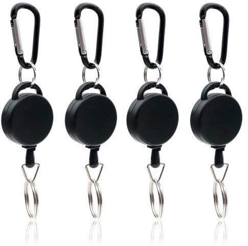 ZENQARI 4 Pezzi Porta Badge Portachiavi Retrattile Doppia Faccia Fibbia Estensibile Zaino Anello Chiave Moschettone da Sci Moschettone da Arrampicata Tiralinea Fibbia a Strappo Facile Satinato