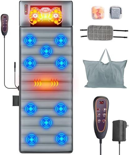 TeqHome Full Body Massage Mat with Heat & Movable Shiatsu Neck Back Massager Pillow, Upgraded Massage Mattress Pad with 10 Vibration Motors,9 Massaging Mode,for Back Neck Leg Pain Relief,2 Heating Pad