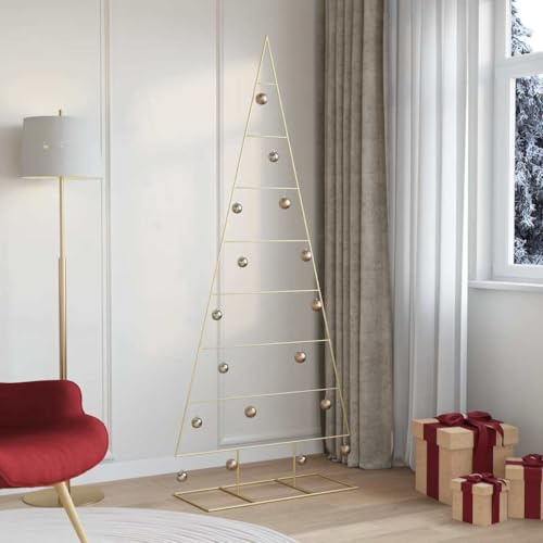 Albero di Natale in metallo oro 210 cm, acciaio verniciato a polvere, design moderno per interni ed esterni protetti, decorazione festiva durevole