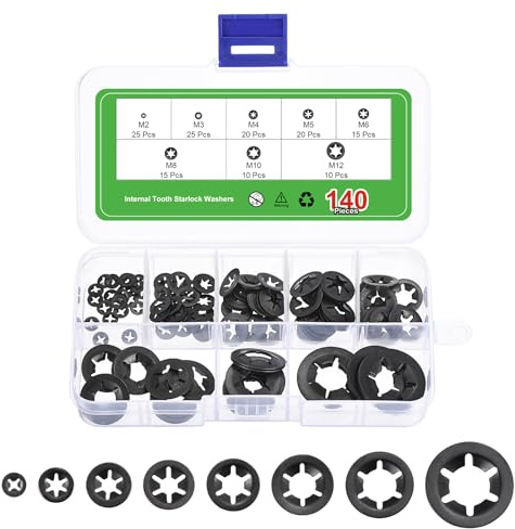 QUARKZMAN 140Pcs Kit Assortimento Rondelle A Denti Interni, 65Mn Rondelle Bloccanti A Denti Per Serrature Rapide Dadi Fastener, 8 Misure, Nero