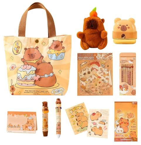Générique Capybara skolmaterial set | 8 stycken pennor med canvasväska - Capybara-pennor, för klassrum, hemmabruk, studie, påsk, jul, födelsedag,