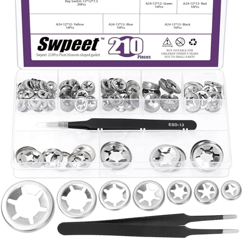 Swpeet 160Pcs 7 tamaños M3 M4 M5 M6 M8 M10 M12 304 arandelas de bloqueo de estrella de diente interno de acero inoxidable con kit de pinzas, clip de velocidad de bloqueo push-on, clips de velocidad
