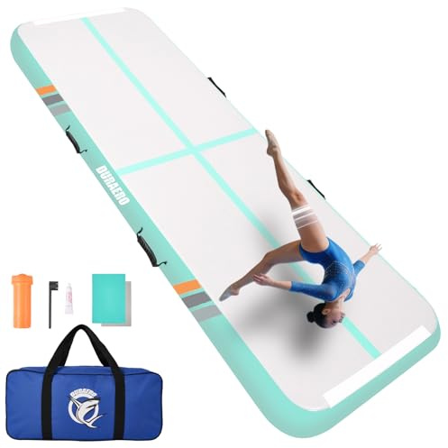 Gymnastik Matte Rechteck Luftkissen, Aufblasbare Gymnastikmatte Turnmatte für Akrobatik, Training & Yoga, 3M 4M, 10cm DickeAir Tumbling Track Trainingsmatte mit Pumpe (Mintgrün, 400x100x10cm)