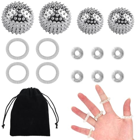 4 st magnetiska akupressurbollar & 10 st fingermassageringar | massageboll, akupressurbollar för avstressningsmassage