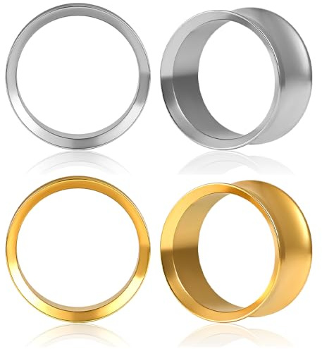 DOEARKO Lot de 2 piercings Flesh Tunnel pour les oreilles, en acier inoxydable, évasés, noir et argent, plug pour les oreilles, dilatateurs étirés, bijoux de piercing pour femmes et hommes 6 mm - 25