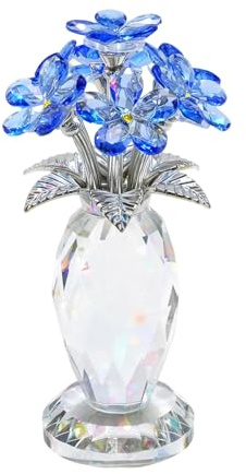 Crystal Forget Me Not Flower Bouquet Figurine, Handmade Glass Ornament, Meaningful Remembrance Gift for Women, Mums and Friends, Home and Office Tabletop Centerpiece Decor (Blue Forget Me Not)