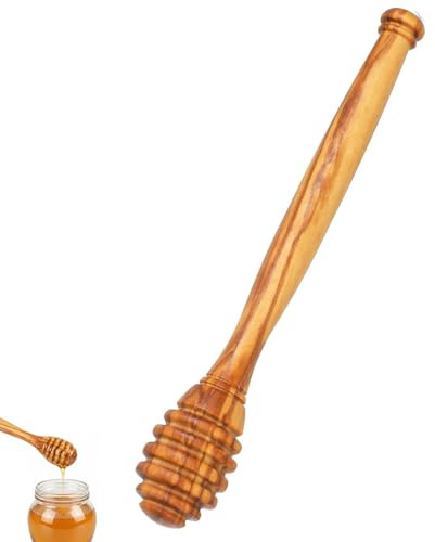 1Pcs Natural Olive Wood Honey Dipper, Traditional Olive Honey Dippers, Wooden Honey Stirrer Stick, Small Stirre Sticks, Durable Anti-Warp Honey Spoon for Jar Tea Kitchen Wedding Favor, 6.3in
