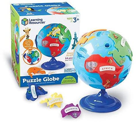 Learning Resources Globe Puzzle Éducatif – Jeu de Géographie pour Enfants – 6 Continents Amovibles – Dès 3 Ans – STEM – Diamètre 20 cm