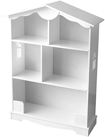 Leomark libreria in legno per cameretta bambini, mobile porta giocattoli, mobili in legno, casa delle bambole, scaffale in colore bianco, dimensioni: 76cm x 30cm x101cm (LxPxA)