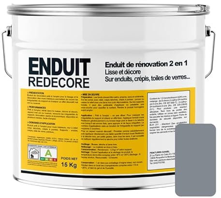 APARA Enduit décoratif, rénovation rapide, 2 en 1, lisse et décore sur plâtre, peintures, crépis, fibres, toile de verre 15 Kg Granit (7045)