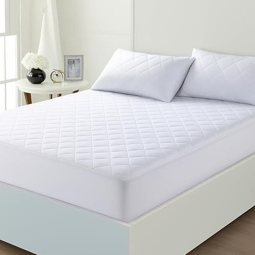 Egypto Egyptian Cotton Quilted Mattress Protector Single – 40cm Extra Deep Skirt - Soft, Breathable & Anti-Allergy Mattress Protector - 200 Thread Count Mattress Cover - 190cm x 90cm (Single)