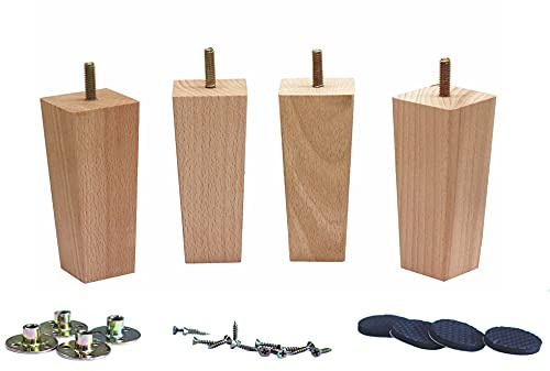 WEICHUAN Tapered Solid Beech Wood Furniture Legs for Sofa Couch Chair Ottoman Loveseat Table Cabinet Legs Furniture Feet Replacement(4.5 Straight Set of 4)