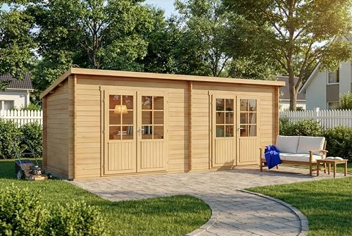 Alpholz Holz-Gartenhaus Maria Twin 598x272cm Naturbelassen 28mm Wandstärke | aus Holz (Nordische Fichte|Kiefer), Blockbohlenbauweise, Pultdach