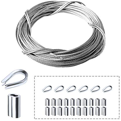 Amadget Stainless Steel Wire Rope, 316 Marine Grade Cable Railing Kit, Aircraft Rope & Picture Hanging for Railing, Decking, Boat Marine Hardware (1/8 x 33 Feet)
