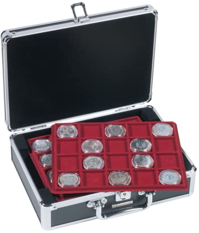 Leuchtturm 360208 Münzkoffer Cargo S6 - Schützender Münzkoffer für 120 Münzen - schwarz/Silber - 41 mm