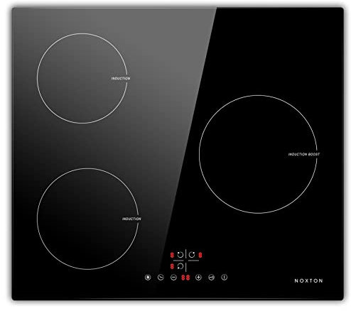NOXTON Placa de induccion 3 fuegos, Integrada (60 cm), Función boost, 9 Potencias nominales, Temporizador, Control táctil, 220V ~ 240V, 5500 W, Sin enchufe.