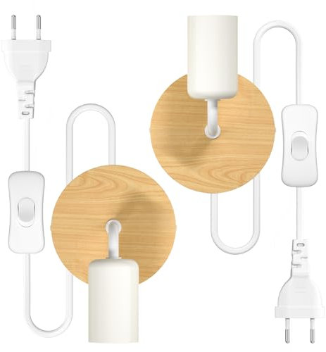 Bonlux E27 Bianca Lampada da Parete Vintage, E27 Portalampada Industriale con EU Spina con Interruttore per Illuminazione di Interni, Esterni (senza Lampadina)