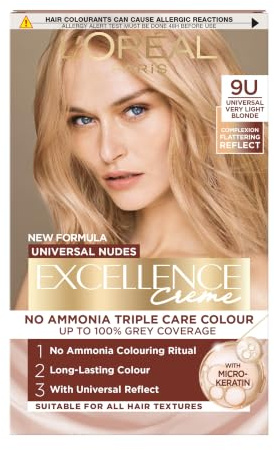 L'Oréal Paris Excellence Universal Nudes Hair Dye, Very Light Blonde | With Pro-Keratin, Radiant At-Home Hair Colour, Up To 100% Grey Coverage, Up To 8 Weeks Of Colour