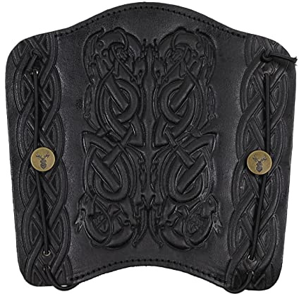 Jackalope Dragun - Plate - Armschutz; Zubehör zum Bogenschießen, Schutz aus hochwertiges weiches Leder mit Ornament (Black)