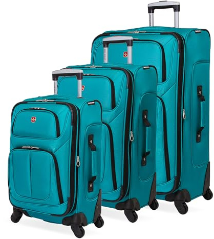 SwissGear Sion Softside Expandable Roller Luggage, Teal, 3 Piece Set (21/25/29)