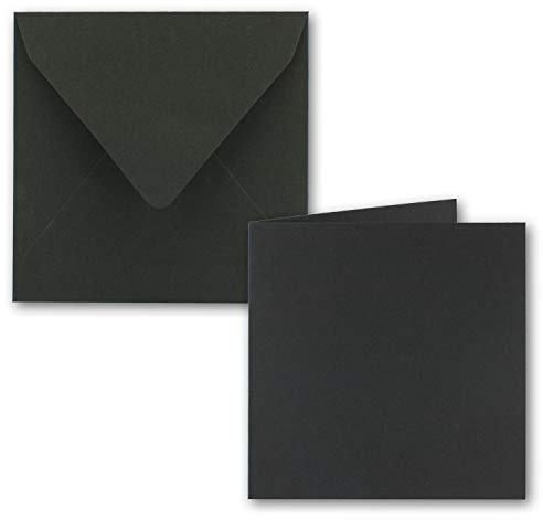 25x Quadratisches Faltkarten SET aus Kraft-Papier in Schwarz 15 x 15 cm - Doppel-Karten und Briefumschläge aus Recycling-Papier - Serie UmWelt