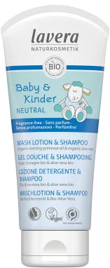 lavera Baby & Kids Neutral Waschlotion und Shampoo - Nachtkerzenöl und Aloe Vera - sanfte Reinigung - verhindert Austrocknen - Naturkosmetik - vegan - Bio (1 x 200ml)