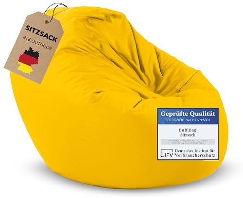 BuBiBag 2in1 Sitzsack L - XXL mit Füllung für Kinder & Erwachsene, Gaming Beanbag & Bodenkissen für Indoor & Outdoor Sessel Pflegeleicht & Wasserabweisend XXXL RIESENSITZSACK (Ø 155 cm Gelb)