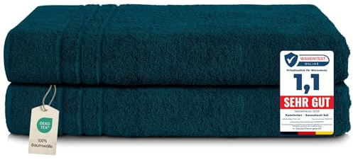 Komfortec Asciugamani 2 per Sauna 80x200 cm in 100% Cotone,470 g/m², Asciugamano Doccia Grande, Morbido, Asciugatura Rapida, Petrolio