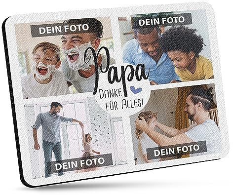 Mousepad mit Fotocollage für Papa selbst gestalten - Bedrucktes Mauspad - Danke Papa - 23 x 19 cm, 5mm stark | Fotogeschenk für Papa